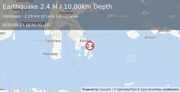 Earthquake Sulawesi, Indonesia (2.4 M) (2025-08-27 16:01:31 UTC)
