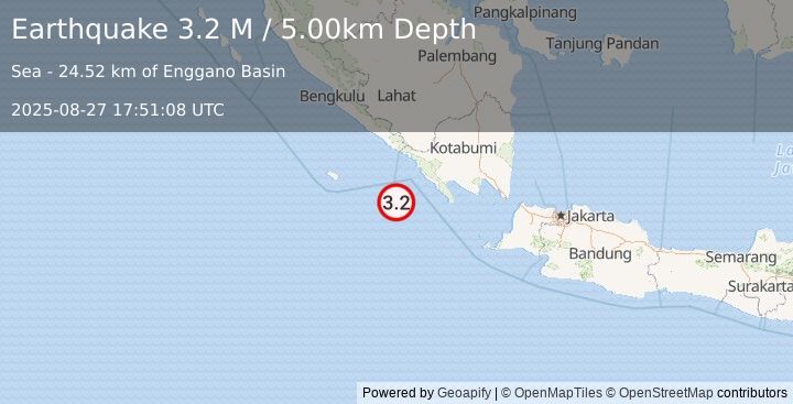 Earthquake Southern Sumatra, Indonesia (3.2 M) (2025-08-27 17:51:08 UTC)