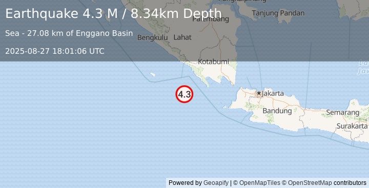 Earthquake Southwest of Sumatra, Indonesia (4.0 M) (2025-08-27 18:01:05 UTC)