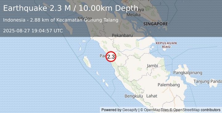 Earthquake Southern Sumatra, Indonesia (2.3 M) (2025-08-27 19:04:57 UTC)