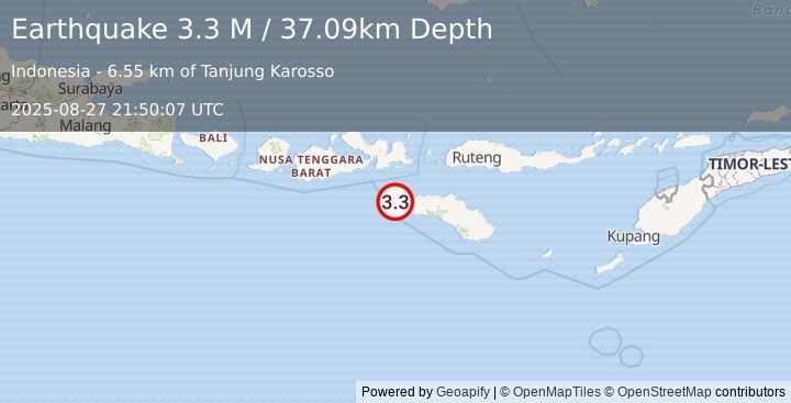 Earthquake Sumbawa Region, Indonesia (3.3 M) (2025-08-27 21:50:07 UTC)