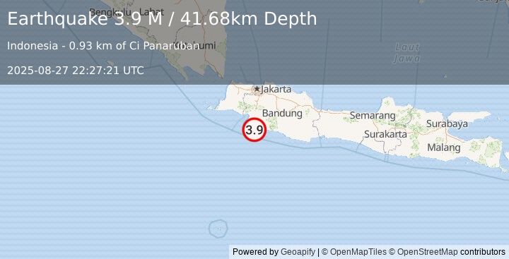 Earthquake Java, Indonesia (3.9 M) (2025-08-27 22:27:21 UTC)