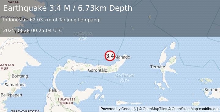 Earthquake Northern Molucca Sea (3.1 M) (2025-08-28 00:25:06 UTC)