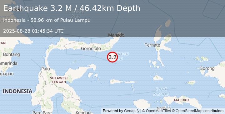 Earthquake Southern Molucca Sea (3.2 M) (2025-08-28 01:45:34 UTC)