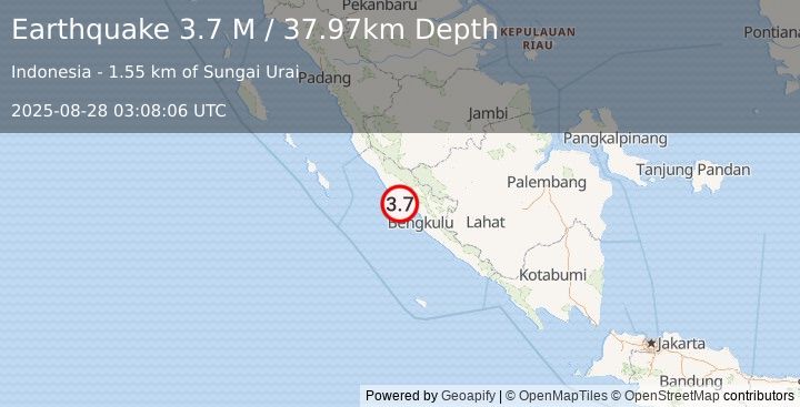 Earthquake Southern Sumatra, Indonesia (3.7 M) (2025-08-28 03:08:06 UTC)