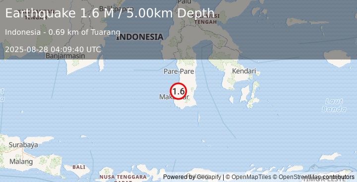 Earthquake Sulawesi, Indonesia (1.6 M) (2025-08-28 04:09:40 UTC)