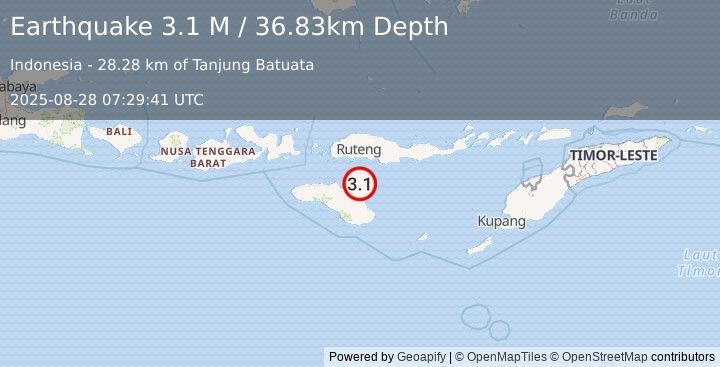 Earthquake Sumba Region, Indonesia (3.1 M) (2025-08-28 07:29:41 UTC)