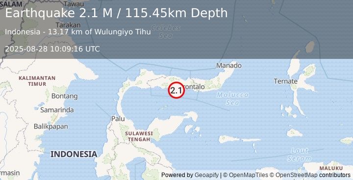 Earthquake Minahassa Peninsula, Sulawesi (2.1 M) (2025-08-28 10:09:16 UTC)