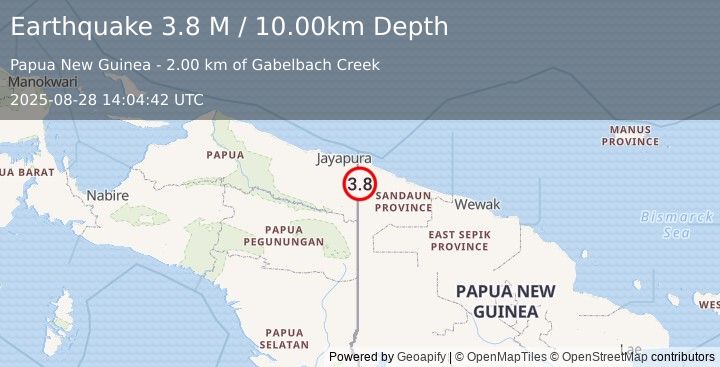 Earthquake New Guinea, Papua New Guinea (3.8 M) (2025-08-28 14:04:42 UTC)