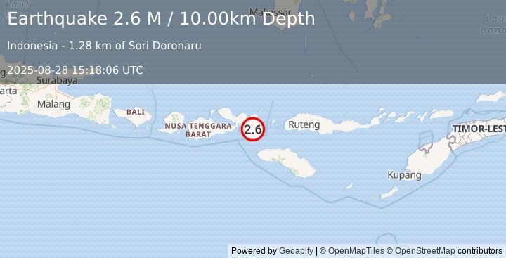 Earthquake Sumbawa Region, Indonesia (2.6 M) (2025-08-28 15:18:06 UTC)