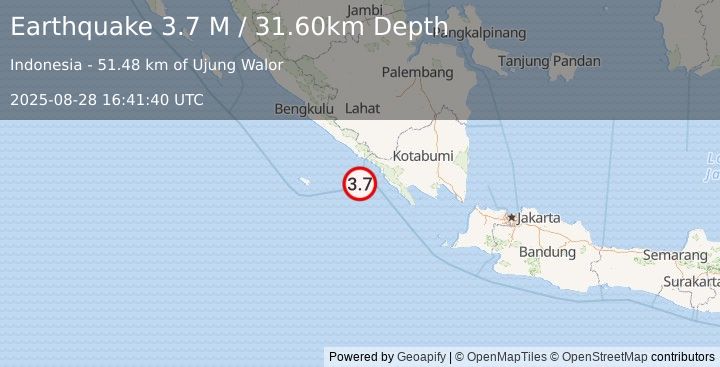 Earthquake Southern Sumatra, Indonesia (3.7 M) (2025-08-28 16:41:40 UTC)