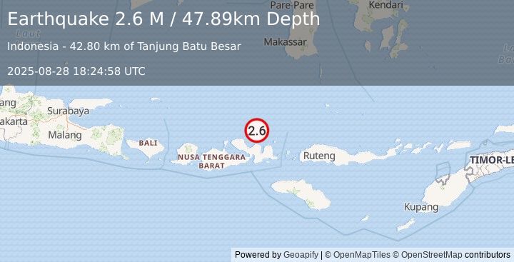 Earthquake Flores Sea (2.6 M) (2025-08-28 18:24:58 UTC)