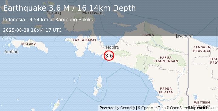 Earthquake West Papua Region, Indonesia (3.3 M) (2025-08-28 18:44:19 UTC)
