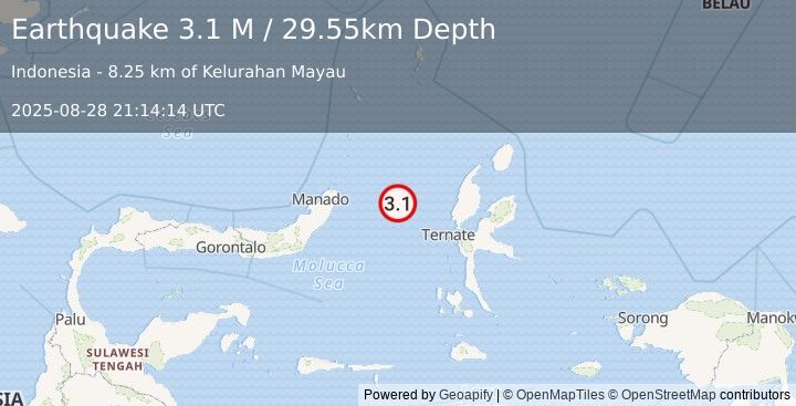 Earthquake Northern Molucca Sea (3.1 M) (2025-08-28 21:14:14 UTC)