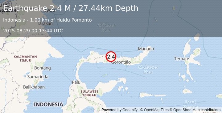 Earthquake Minahassa Peninsula, Sulawesi (2.4 M) (2025-08-29 00:13:44 UTC)