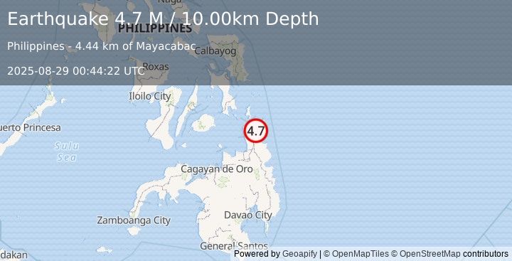 Earthquake Mindanao, Philippines (4.7 M) (2025-08-29 00:44:22 UTC)