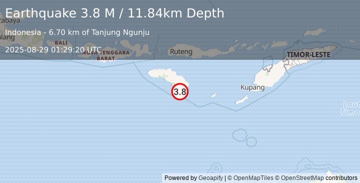 Earthquake Sumba Region, Indonesia (3.8 M) (2025-08-29 01:29:20 UTC)