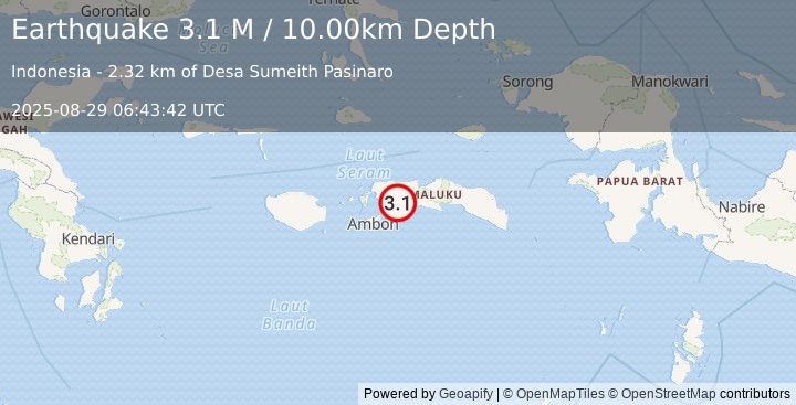 Earthquake Seram, Indonesia (3.1 M) (2025-08-29 06:43:42 UTC)