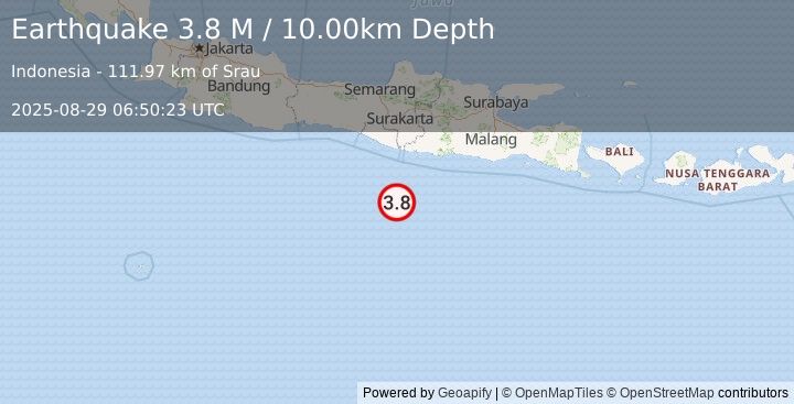 Earthquake Java, Indonesia (3.6 M) (2025-08-29 06:50:28 UTC)