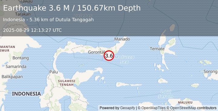 Earthquake Minahassa Peninsula, Sulawesi (3.6 M) (2025-08-29 12:13:33 UTC)