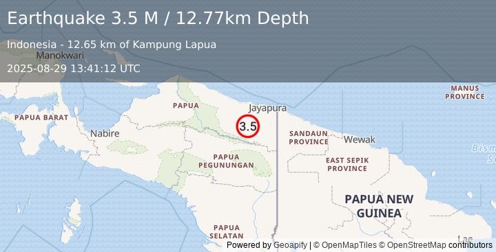 Earthquake West Papua, Indonesia (3.5 M) (2025-08-29 13:41:12 UTC)