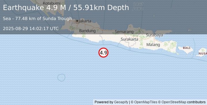 Earthquake Java, Indonesia (4.9 M) (2025-08-29 14:02:17 UTC)
