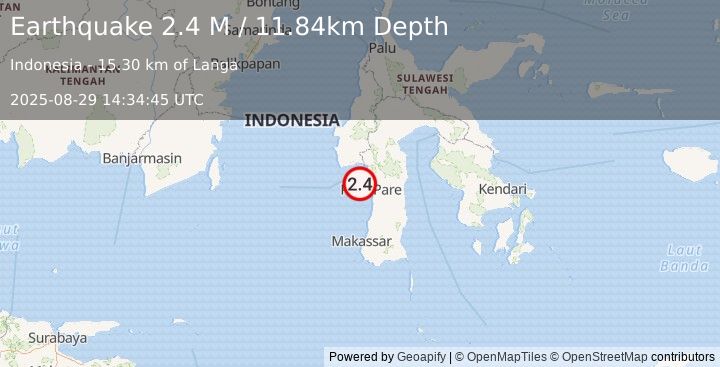 Earthquake Sulawesi, Indonesia (2.4 M) (2025-08-29 14:34:45 UTC)