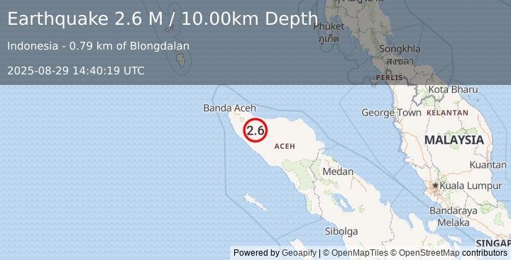 Earthquake Northern Sumatra, Indonesia (2.6 M) (2025-08-29 14:40:19 UTC)
