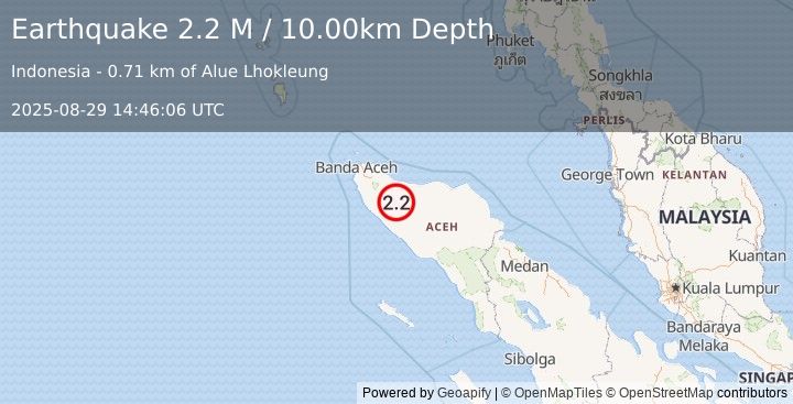 Earthquake Northern Sumatra, Indonesia (2.2 M) (2025-08-29 14:46:06 UTC)