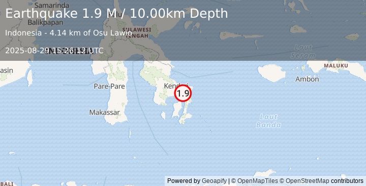 Earthquake Sulawesi, Indonesia (1.9 M) (2025-08-29 15:26:12 UTC)