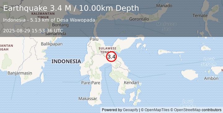 Earthquake Sulawesi, Indonesia (3.4 M) (2025-08-29 15:53:36 UTC)