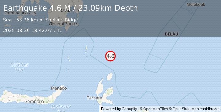 Earthquake North of Halmahera, Indonesia (4.6 M) (2025-08-29 18:42:09 UTC)