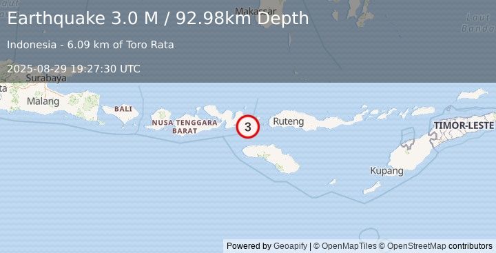 Earthquake Flores Region, Indonesia (3.0 M) (2025-08-29 19:27:30 UTC)