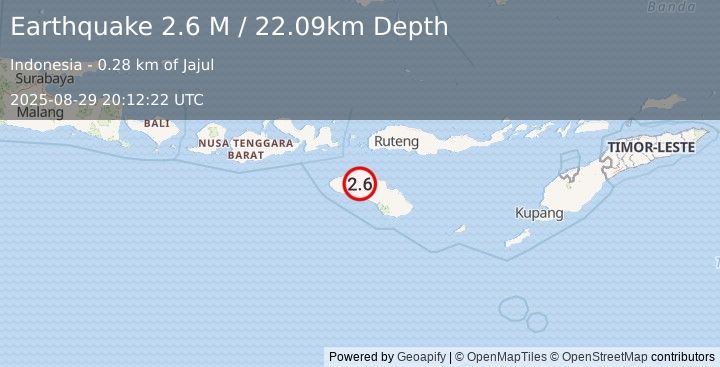 Earthquake Sumba Region, Indonesia (2.6 M) (2025-08-29 20:12:22 UTC)