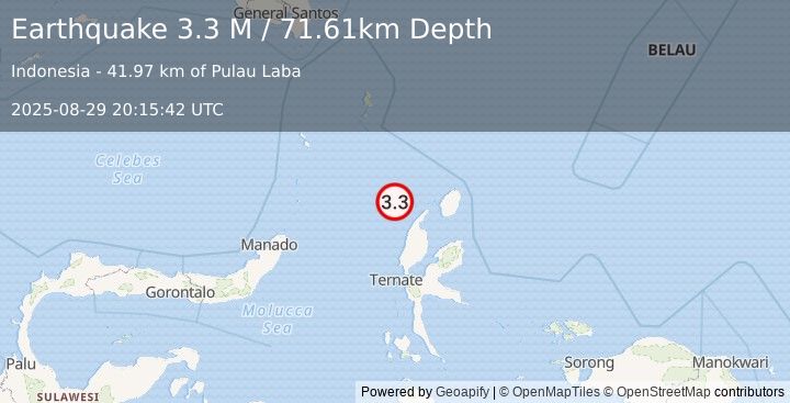 Earthquake Northern Molucca Sea (3.3 M) (2025-08-29 20:15:42 UTC)