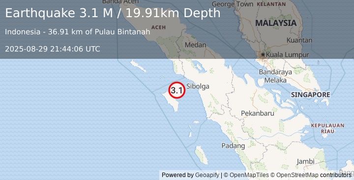 Earthquake Northern Sumatra, Indonesia (3.1 M) (2025-08-29 21:44:06 UTC)