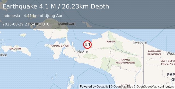 Earthquake West Papua Region, Indonesia (4.1 M) (2025-08-29 21:54:38 UTC)