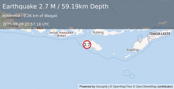 Earthquake Sumba Region, Indonesia (2.7 M) (2025-08-29 21:57:18 UTC)