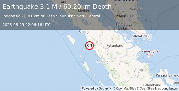 Earthquake Northern Sumatra, Indonesia (3.1 M) (2025-08-29 22:06:16 UTC)