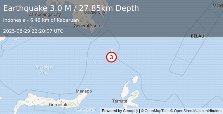 Earthquake Talaud Islands, Indonesia (3.0 M) (2025-08-29 22:20:07 UTC)