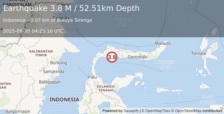 Earthquake Minahassa Peninsula, Sulawesi (3.9 M) (2025-08-30 04:23:17 UTC)