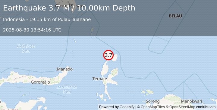 Earthquake Halmahera, Indonesia (3.7 M) (2025-08-30 13:54:16 UTC)