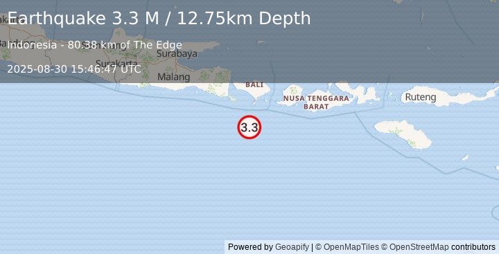 Earthquake South of Bali, Indonesia (3.3 M) (2025-08-30 15:46:47 UTC)
