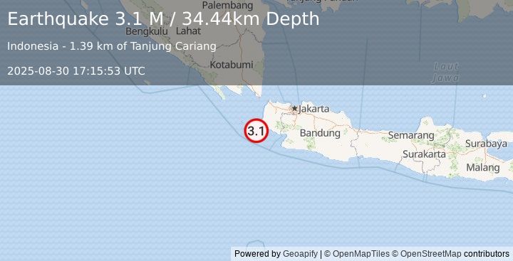 Earthquake Sunda Strait, Indonesia (3.1 M) (2025-08-30 17:15:53 UTC)
