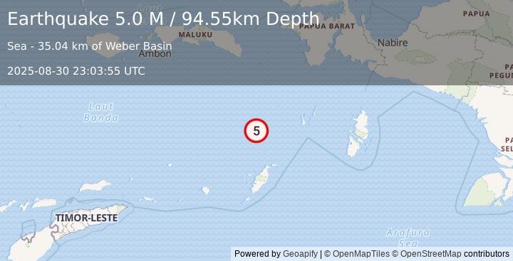 Earthquake Tanimbar Islands Region, Indonesia (5.0 M) (2025-08-30 23:03:55 UTC)