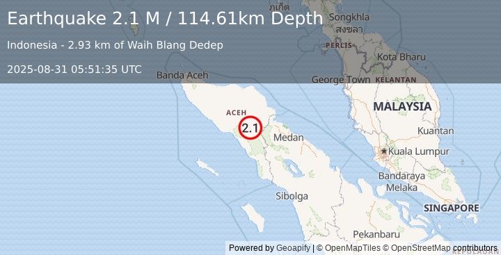Earthquake Northern Sumatra, Indonesia (2.1 M) (2025-08-31 05:51:35 UTC)