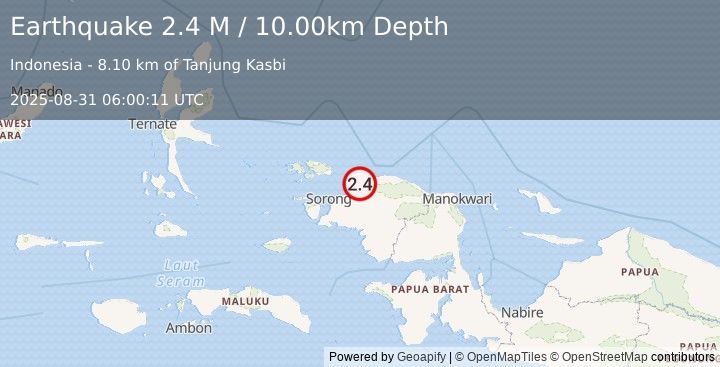 Earthquake West Papua Region, Indonesia (2.4 M) (2025-08-31 06:00:11 UTC)