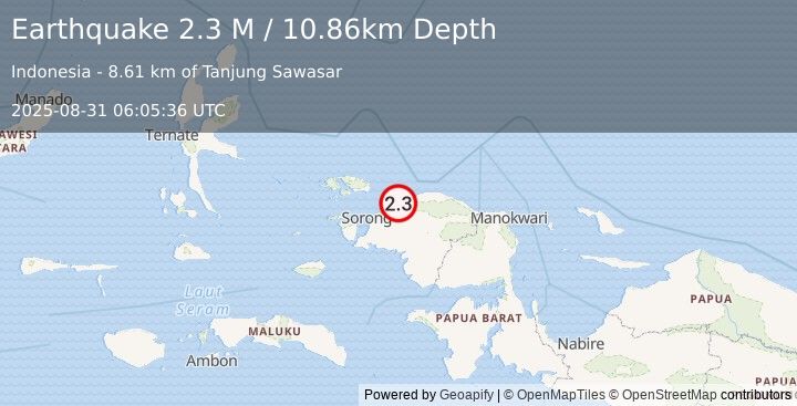 Earthquake West Papua Region, Indonesia (2.3 M) (2025-08-31 06:05:36 UTC)