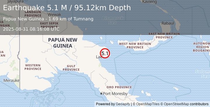 Earthquake Papua New Guinea Region (5.1 M) (2025-08-31 08:16:08 UTC)