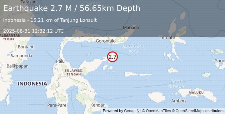 Earthquake Minahassa Peninsula, Sulawesi (2.7 M) (2025-08-31 12:32:10 UTC)